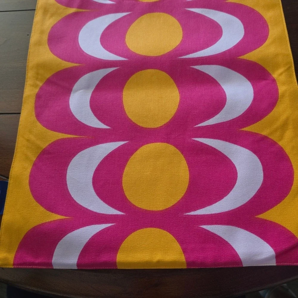 Marimekko Target Table Runner Yellow Pink Reversible Geometric Floral 72x14